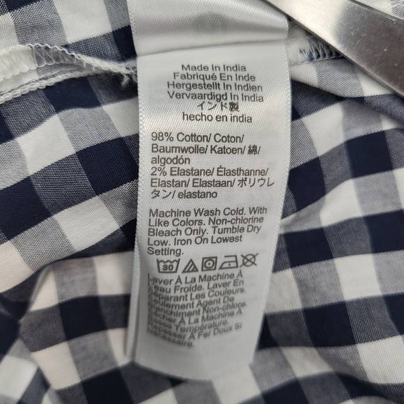 J Crew Top Blue White Plaid Long Sleeve Ruffle Shoulder Keyhole Back Size S - Picture 9 of 9